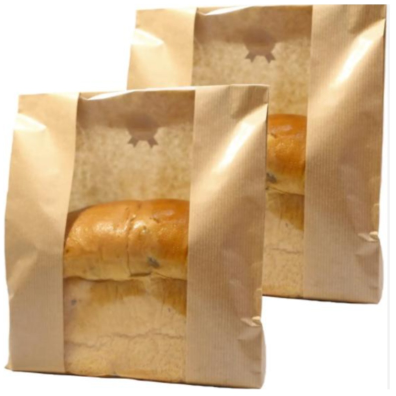 Anpassad tryckning Kraftpappersbrödpåse med fönsterförsegling klistermärke Förpackning av brödpåse matförpackning