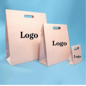 Återanvändbart matklippt handtag Spot UV Custom Logo bröllop födelsedagspresent rosa kläder förpackning färgglad design papper shopping väska